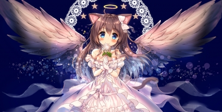 Angel Rose - pretty, anime, kawaii, magic, female, wing, dress, angel, long hair, halo, nice, gown, anime girl, beautiful, girl, beauty, lovely, sweet, flower, fantasy, wings, rose, cute, adorable