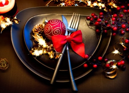 Dinner Preparations - plate, decoration, cutlery, seasonal