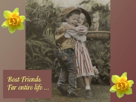 Friends Forever - Girl, Flowers, Boy, Friends, Hugs, Forever