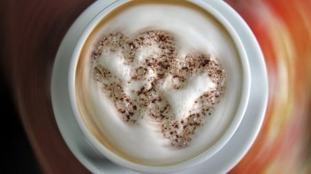 cappuccino love - heart, foam, coffee, saucer, cappuccino, cup