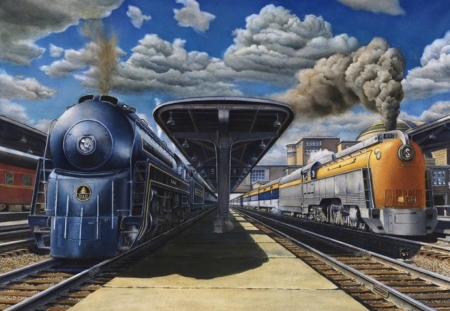 Arrival at Cincinnati - american, smoke, train, steam, vintage