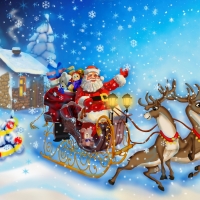 Santa Claus in a sleigh with reindeers