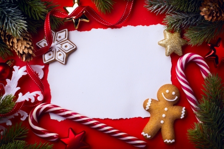 Merry Christmas! - gingerbread, cookie, christmas, white, craciun, red, card, candy