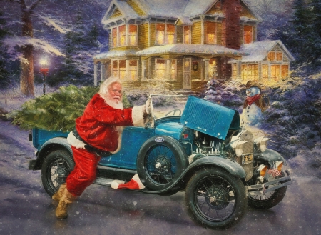 Santa with old car