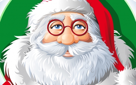 Santa - old man, christmas, santa, white, glasses, craciun, red, green, face, card