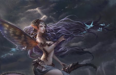 Fairy - gjschoolart, fantasy, wings, girl, fairy, art, luminos