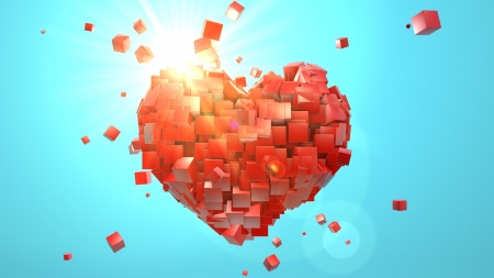 Happy Valentine's Day! - sky, heart, valentine, creative, fantasy, cube, red, blue, card