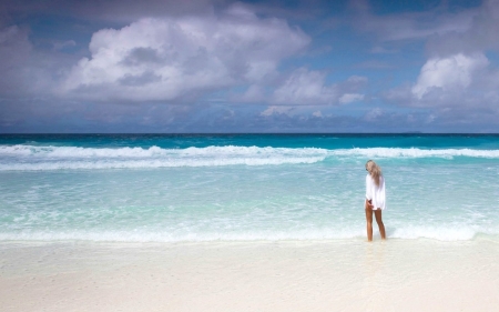 Bikini Model on the Beach - shirt, beach, bikini, model, blonde