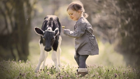 Friends - girl, cow, nature, child