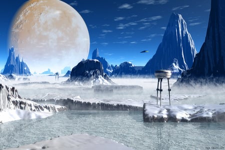 Glacial planet - moon, cold world, planet, blue