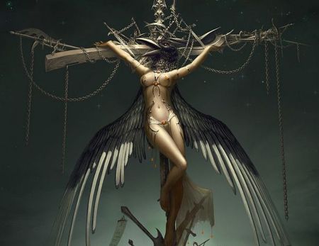 The Cross - bird, black, woman, fear, wings, pain, sexy, dark