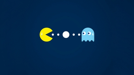 Pac Man - ghost, pac man, video games, blue background