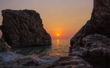 Coastal Beach Sunset - sunset, nature, beaches, landscape, waves, coastal