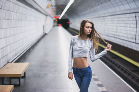 Unknown Model - gorgeous, train station, woman, beautiful, model, blonde