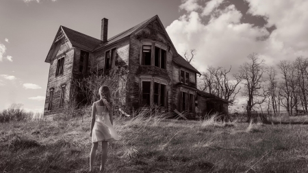 Forsaken House - architecture, house, girl, creepy