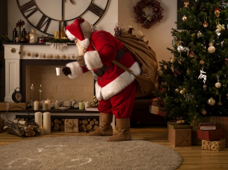 Santa - santa, craciun, red, room, tree, old man, christmas