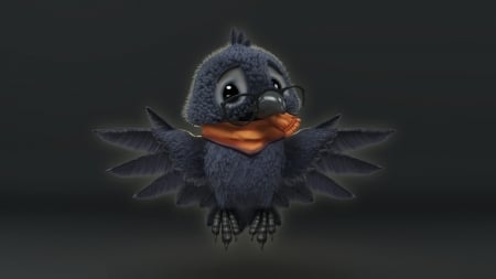 Baby crow - black, fantasy, pasare, bird, crow, baby, orange, vitali blyk, cute