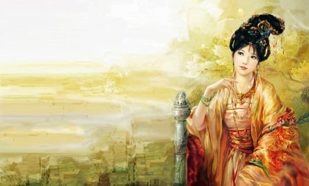 Princess - fantasy, red, girl, princess, asian, luminos