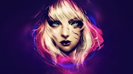 Gwenom - face, girl, blue, gwenom, fantasy, blonde