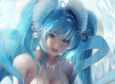 Sona - winter, felielle, game, sona, girl, fantasy, snow angel, league of legends, luminos