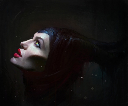 Maleficent - woman, girl, black, maleficent, horns, angelina jolie, art, noveland sayson, luminos, fairy