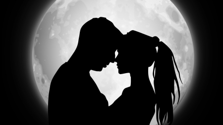 :) - moon, silhouette, couple, girl, valentine, black, fantasy, full moon, man, card, luna