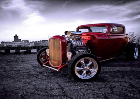 Red Hot - chrome, custom, red, photo, hot rod, wheels