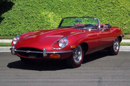 Red 1961 Jaguar E-Type XKE Convertible - jaguar, car, red, fast, sports, vintage