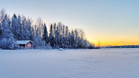 Beautiful Winter - winter, nature, sunset, snow