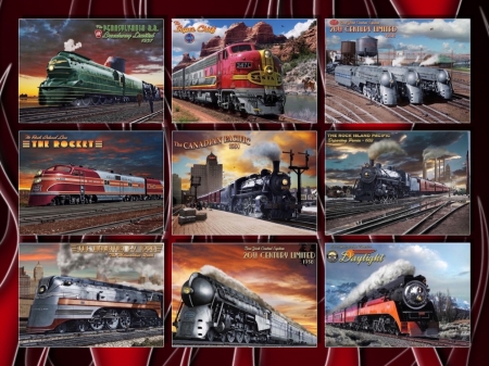 Art Deco Train Collage - american, train, steam, vintage, art deco