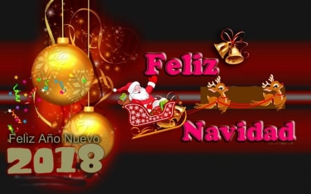 Feliz Ano Nuevo - sleigh, santa, new year, artwork, 2018, bulbs