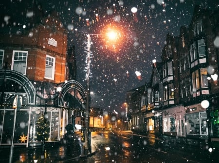 Winter Evening - Evening, Lights, Snow, Buildings, Bokeh, Cuty, Winter, Christmas