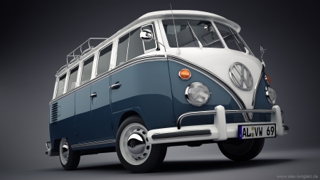 VW Bus - Van, Bus, VW, Transport, Blue, Travel