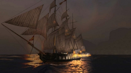 WOODEN SHIPS AND IRON MEN - night, wooden, sail, firing