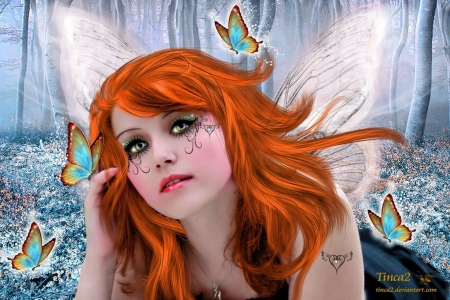 red head girl - girls, sexy, fantasy, butterflies