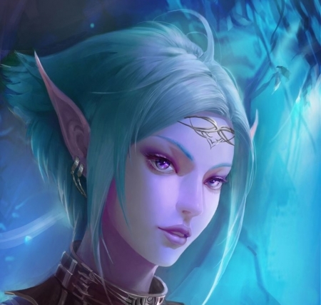 Alef - gjschoolart, amethyst eyes, blue, alef, pink, elf, fantasy, face, art, luminos