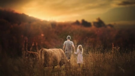 This is the Life. - farm, cow, nature, man