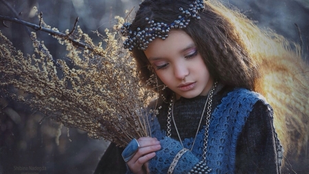 walk in the field - girl, field, flower, child