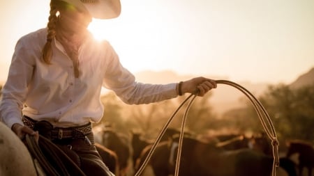 Riding the sunset - lady, nature, sunset, woman