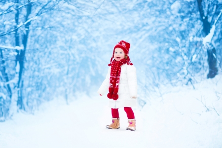 Little girl - hat, winter, blue, snow, girl, copil, child, christmas, white, scarf, craciun, red