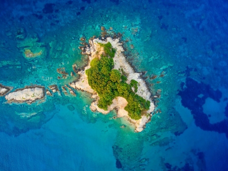 Island - summer, water, view from the top, blue, island, texture, sea, skin, green