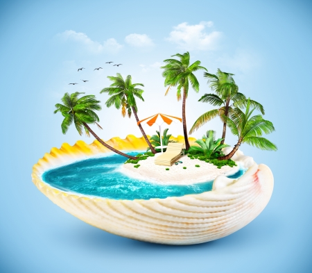 :) - palm tree, bluye, water, summer, creative, fantasy, white, island, shell, sea