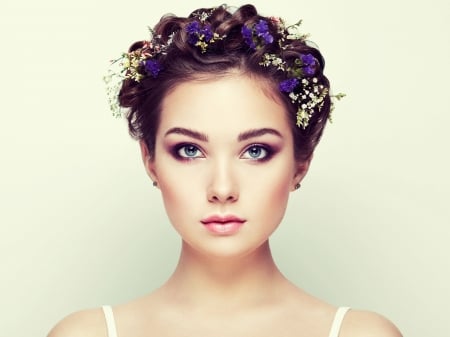 Beauty - woman, purple, girl, oleg gekman, wreath, flower, model