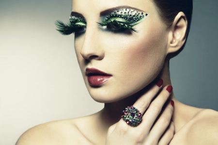 Beauty - glitter, woman, girl, hand, jewel, green, model