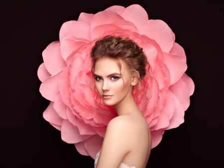 Beauty - woman, girl, pink, oleg gekman, black, rose, model, flower