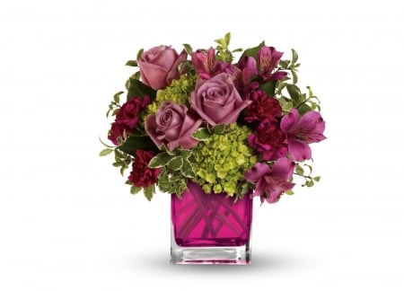 Flowers - green, rose, card, flower, bouquet, pink