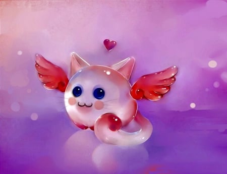 Pudding Prince - Cute, Wings, Pink, Blue Eyes, Hearts, Prince, Pudding