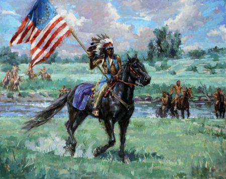 battle of little big horn - flag, indian, horse, grass