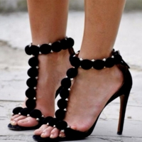 Black T Ankle Strap Heels Pumps