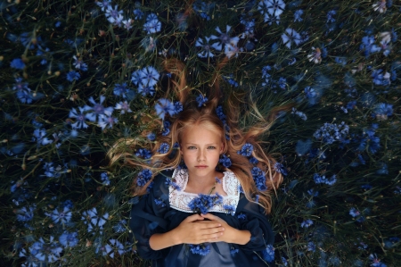 Alice - ania bojda, girl, summer, child, copil, white, alice, blue, green, blonde, flower